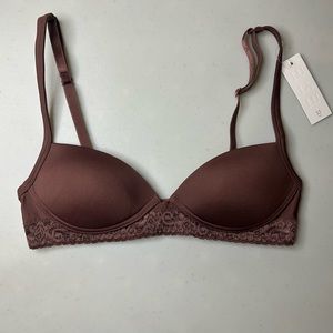 NWT Lulalu Plunge Push up Bra w/Lace Padding & Underwire Brown Size 32AA